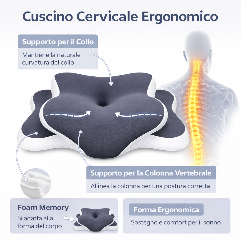 Supporto cervicale con frecce ergonomiche – illustrazione